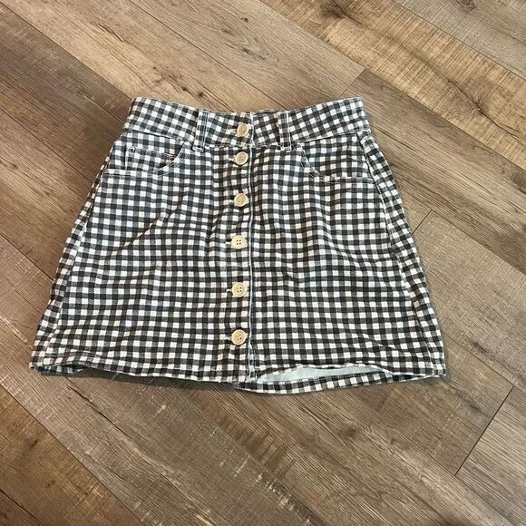 Reformation Gingham black & white Bianca Mini Skirt size 24 - Picture 1 of 9